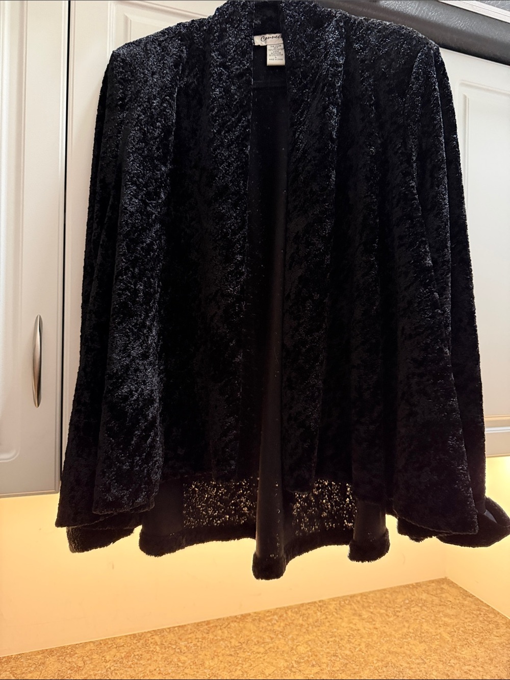 Vintage 90s Y2K Black Charcoal Textured Velvet Waterfall Evening Jacket